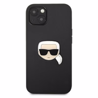 Karl Lagerfeldi nahast Ikonik Karl's Head metallist ümbris iPhone 13 mini jaoks - must