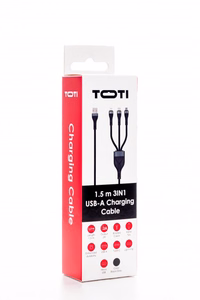 SEEK TOTI USB A to microUSB/Type-C/Lightning, 1.5 m Braided Cable 2A (non-MFI), Black
