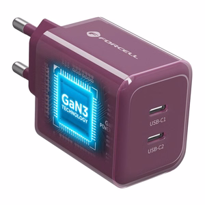 Bordoopunane 60 W Forcell F-Energy GaN III Crystal Color VT-60 seinalaadija, 2 × USB-C, AVS/PPS, koos 1 m 60 W silikoonist USB-C–USB-C kaabliga
