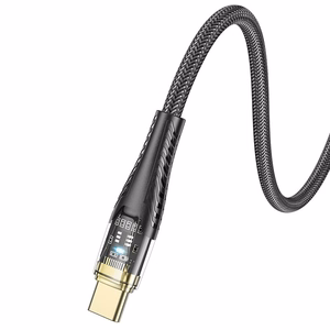 Kaabel USB A to USB C Hoco 2,4A 1,2 m U121 must läbipaistev