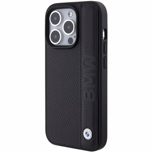 BMW Leather Textured & Stripe ümbris jaoks iPhone 15 Pro - must