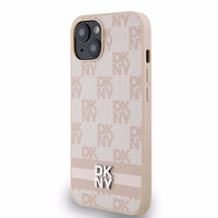 DKNY Leather Checkered Mono Pattern & Printed Stripes ümbris jaoks iPhone 15 / 14 / 13 - roosa