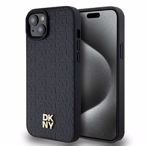 DKNY Leather Monogram Pattern Metal Logo MagSafe Ümbris jaoks iPhone 15 Plus / 14 Plus - Must