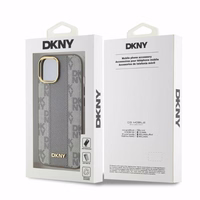DKNY Leather Checkered Mono Pattern MagSafe iPhone 14 Ümbris - Beige