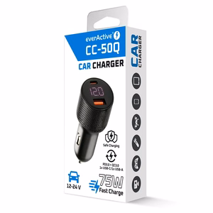 Autolaadija everActive CC-50Q USB QC3.0 + USB-C PD 75W