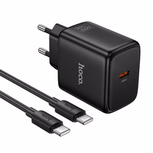 GaN зарядное устройство для телефона Hoco USB C PD AVS 40W max 60W с кабелем USB C на USB C N83 черное