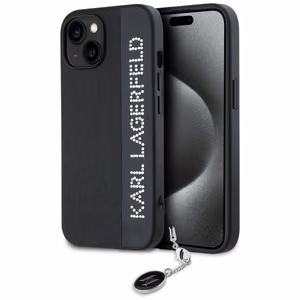 Karl Lagerfeld Saffiano Rhinestones & Charm ümbris jaoks iPhone 15 / 14 / 13 - must