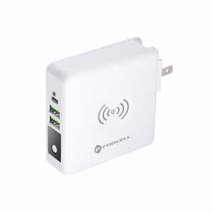Multifunction laadija Forcell F-Energy 4in1 2 x USB A + USB C 15W + akupank 8000mAh + juhtmevaba charging valge