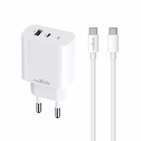 Maxlife MXTC-06-30AC PD QC laadija 1x USB-C 1x USB 30W valge + USB-C - USB-C kaabel 60W