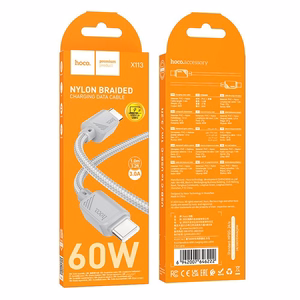 Кабель USB C to USB C Hoco 3A 60W 1 m X113 серый
