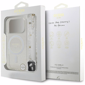 Guess IML Glitter Pearl Strap MagSafe Чехол для iPhone 17 Pro - прозрачный
