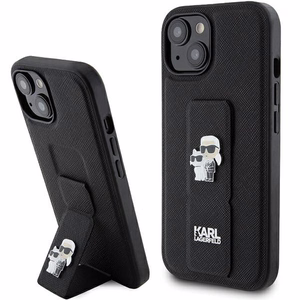 Karl Lagerfeld Gripstand Saffiano Karl&Choupette Pins чехол для iPhone 15 Plus / 14 Plus - чёрный