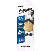 Energizer Ultimate - Multiplug EU / UK / US GaN 20W PD mains laadija (kuldne)