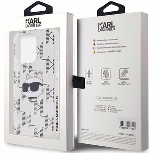 Karl Lagerfeld IML Choupette Head & Monogram ümbris jaoks iPhone 15 Pro - läbipaistev