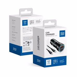 Car Laadija sinine Star USB C + USB A QC3.0 PD AFC PPS 3A 25W + Kaabel USB C to USB C must