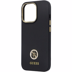 Guess GUHCP13LM4DGPK ümbris jaoks iPhone 13 Pro / 13 - must Silicone Logo Strass 4G