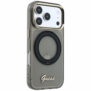 Guess IML Ring Stand 360 Script Metal Logo MagSafe ümbris mudelile iPhone 17 Pro / 18 Pro – must