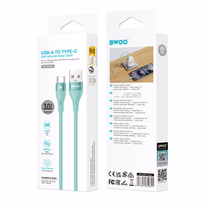 BWOO X280C Minimalist Silicone USB - USB-C kaabel 1m 3A, roheline