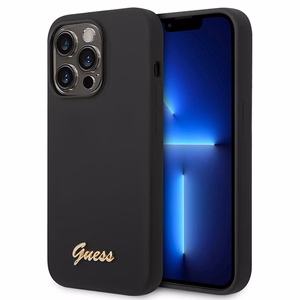 Guess GUHCP14XSLSMK iPhone 14 Pro Max 6.7" must/must hard ümbris Silicone Vintage kuldne Logo