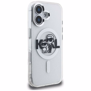 Karl Lagerfeld IML Glitter Karl & Choupette Sketch Logo MagSafe Case for iPhone 16 - Transparent