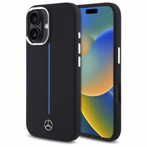 Mercedes Silicone sinine Stripe MagSafe iPhone 16 Ümbris - must