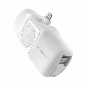 Wozinsky WF16-YLS 5000mAh 15W Lightning Mini Power Bank sisseehitatud USB-C kaabliga ja Apple Watchi laadijaga - valge