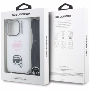 Karl Lagerfeld IML Crossbody Karl&Choupette Head Ümbris for iPhone 16 Pro - valge