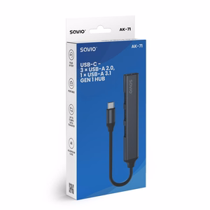 SAVIO AK-71 USB-C jaotur - 3 x USB-A 2.0, 1 x USB-A 3.0, 4-in-1, 5 Gbps
