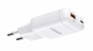 USB-A ja Type-C-liidesega telefonilaadija (PD 45 W) + andmesidekaabel Type-C–C (100 W) VEGER TR121, valge