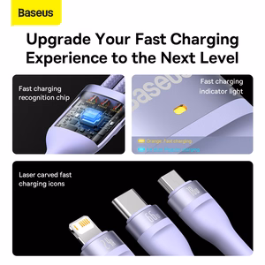 Baseus Kaabel Flash Series II 3 in 1 - USB to Type C, Lightning, Micro USB - 66W 6A 1,2 metres (CASS040005) purple