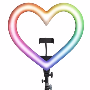 LED-rõngas Stream RGB lamp 10" telefonihoidjaga HEART + statiiv JM26-10 must