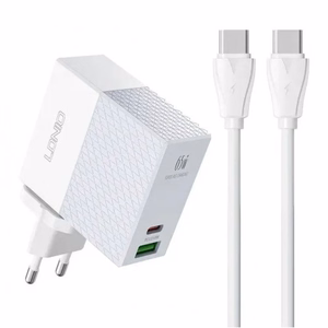 Laadija LDnio A2620C valge 65W (PD / QC3.0) + Type-C / Type-C 100cm kaabel