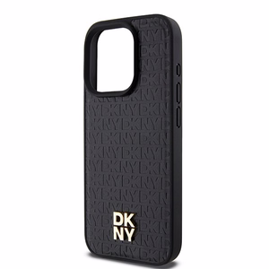 DKNY Leather Monogram Pattern Metal Logo MagSafe Ümbris jaoks iPhone 15 Pro - Must