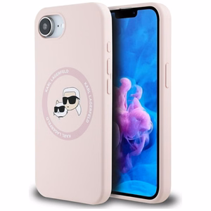 Karl Lagerfeld Silicone Karl&Choupette Heads MagSafe iPhone 16e Ümbris - Roosa