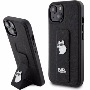 Karl Lagerfeld Gripstand Saffiano Choupette Pins ümbris jaoks iPhone 15 - must