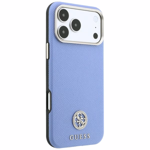 Guess Grained Round Strass Logo ümbris seadmele iPhone 18 Pro / 17 Pro, MagSafe-ühilduv – sinine