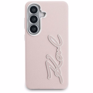 Karl Lagerfeld Grained Signature Metal Resin Logo ümbris Samsung Galaxy S26 roosa