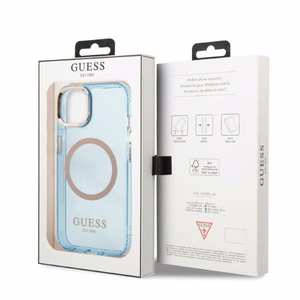Guess Gold Outline Translucent MagSafe чехол для iPhone 13 - синий