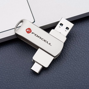 Pendrive 16GB USB 3.2 Gen 1 (USB A / USB C) Forcell F-Data Metal Duo hõbedane