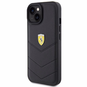 Ferrari Quilted Metal Logo ümbris jaoks iPhone 15 - must
