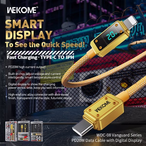 WEKOME WDC-08 Vanguard Series USB-C–Lightning laadimis- ja andmekaabel, 1 m, PD 20 W, kuldne