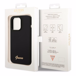 Guess Silicone Vintage kuldne Logo iPhone 14 Pro Ümbris - must