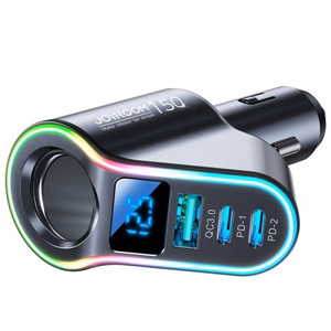 Autolaadija Joyroom „JR-CL21" must 150W (2xPD / 1xUSB / lisaport / LED)