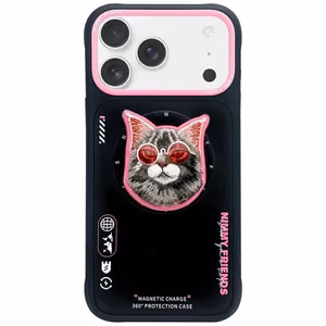 Nimmy Glasses Cool Cat MagSafe Ümbris jaoks iPhone 17 Pro Max - Must and Roosa