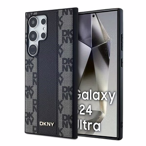 DKNY Leather Checkered Mono Pattern MagSafe Чехол для Samsung Galaxy S24 Ultra - чёрный