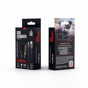 Maxlife MXTC-01 laadija 1x USB 2.1A must + microUSB kaabel