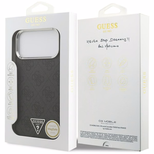 Guess 4G Triangle Logo MagSafe ümbris mudelile iPhone 17 Pro Max / 18 Pro Max – must ja hõbedane