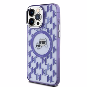 Karl Lagerfeld IML Monogram Karl & Choupette Head MagSafe iPhone 15 Pro Ümbris - lilla