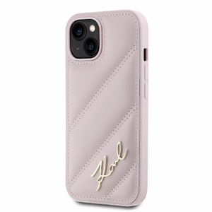 Karl Lagerfeld Diagonal Quilted Script ümbris jaoks iPhone 14 / 15 / 13 - roosa