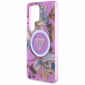 GUESS ümbris jaoks SAMSUNG S25 Ultra GUHMS25LHFLPEDU (Magnetic IML Metal Glitter Flowers Triangle) lilla